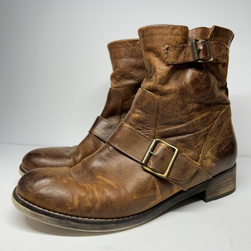 Vera Gomma Moto Boots Brown Leather Womens 10.5 EU 41 Distressed Italian Biker